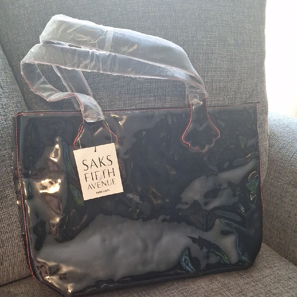 Saks Fifth Avenue Glossy Black Tote